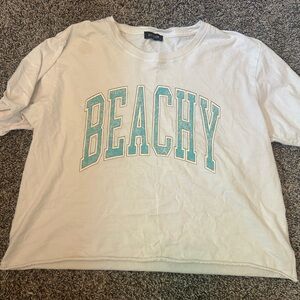 White Boxy Short Sleeve Tee with Blue Beachy Print